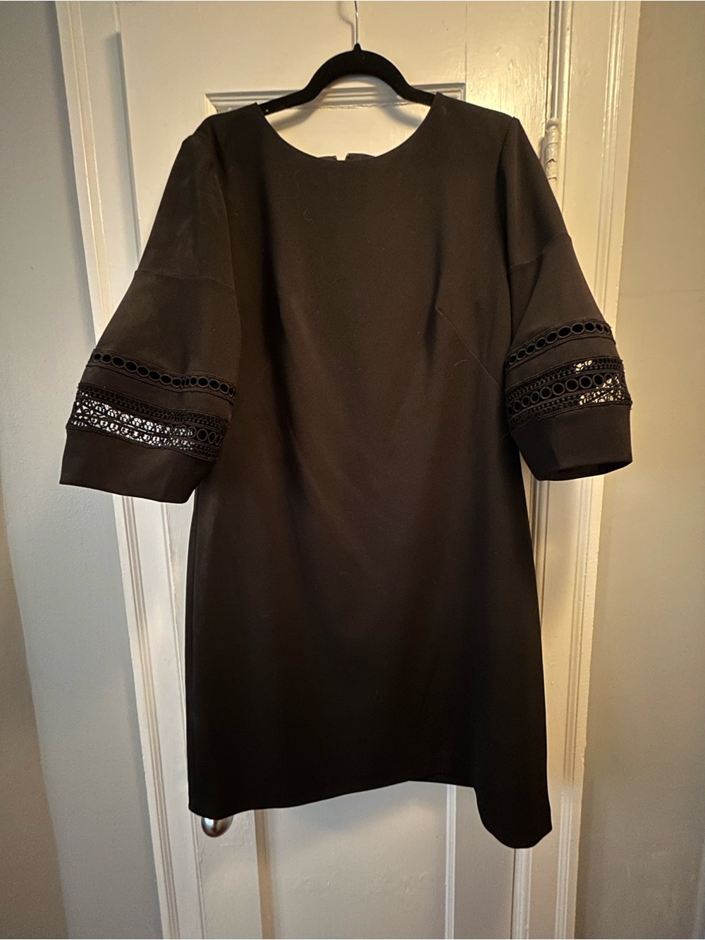 Ralph Lauren Black Dress with Lace-Trim Sleeves